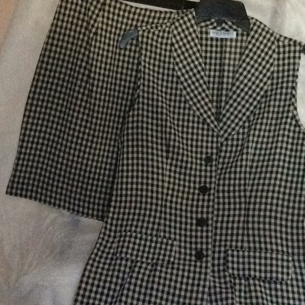 Skirt and Vest Suit Vintage Black and White Checked